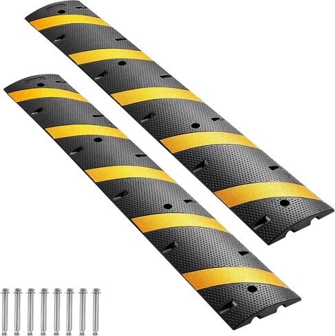VEVOR Cable Protector Ramp, 4 Packs 1 Channel Speed Bump Hump, Heavy Duty Rubber Modular Rated 18000 LBS Load Capacity Protective Wire Cord Driveway Traffic, Black in Saudi Arabia