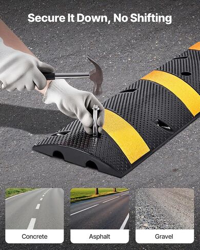 VEVOR Cable Protector Ramp, 4 Packs 1 Channel Speed Bump Hump, Heavy Duty Rubber Modular Rated 18000 LBS Load Capacity Protective Wire Cord Driveway Traffic, Black in Saudi Arabia