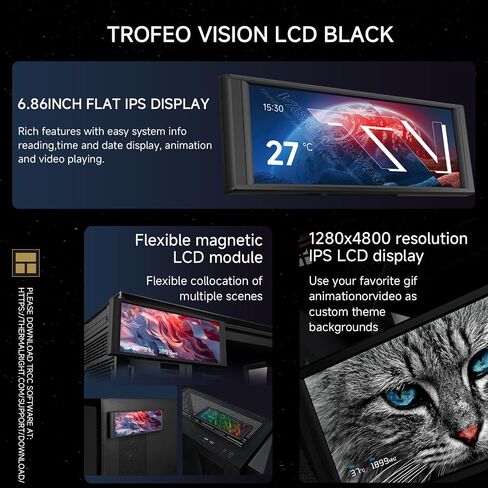Thermalright Trofeo Vision LCD Black Edition Case Sub-Display Features a 6.86-inch Full-Color LCD Display (1280x480 Resolution) with a Magnetic Panel Screen, Supporting DIY Dynamic/Static Images in Saudi Arabia