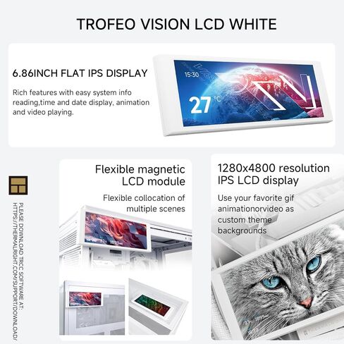 تتميز الشاشة الفرعية للعلبة ذات الإصدار الأبيض من Thermalright Trofeo Vision LCD بشاشة LCD كاملة الألوان مقاس 6.86 بوصة (دقة تبلغ 1280 × 480) مع تصميم لوحة مغناطيسية. يدعم الصور الديناميكية/الثابتة التي يمكنك صنعها بنفسك (أبيض). in Saudi Arabia