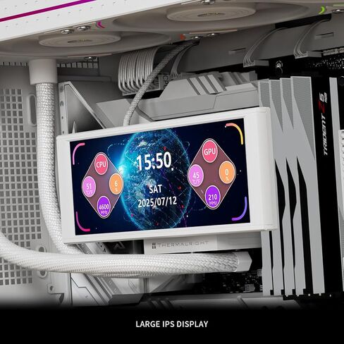 تتميز الشاشة الفرعية للعلبة ذات الإصدار الأبيض من Thermalright Trofeo Vision LCD بشاشة LCD كاملة الألوان مقاس 6.86 بوصة (دقة تبلغ 1280 × 480) مع تصميم لوحة مغناطيسية. يدعم الصور الديناميكية/الثابتة التي يمكنك صنعها بنفسك (أبيض). in Saudi Arabia