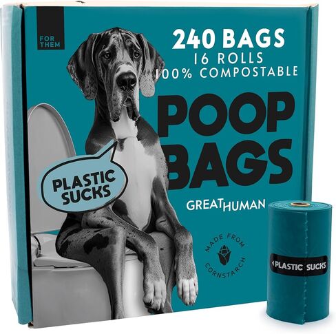 Certified home compostable dog poop bags - ASTM D6400 & EN 13432 Compliant - 240 count (16 rolls) plant based material pet waste bags, plastic free, extra thick, leak proof, unscented in Saudi Arabia