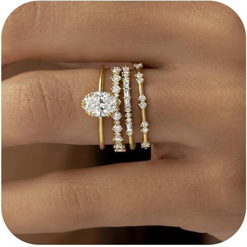 HUASAI Engagement Rings for Women Fake Engagement Ring Gold Wedding Rings Cubic Zirconia Rings Gold Rings for Women Non Tarnish Promise Stackable Rings Jewelry Gifts in Saudi Arabia