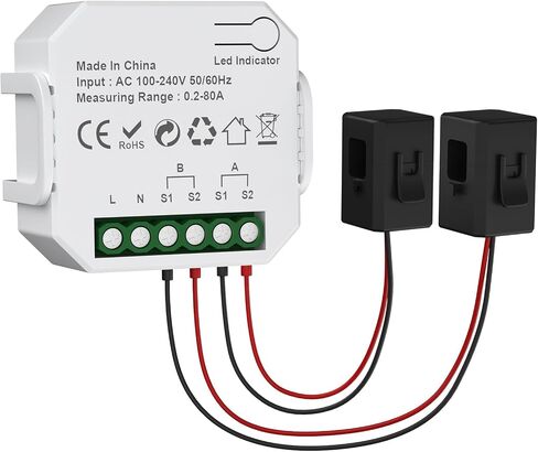 eMylo 2 Channel WiFi Power Meter 80A+80A Smart Power Monitor، Clamp Ammeter Power Monitor، 2.4 جيجا هرتز WiFi، مراقبة الوقت الحقيقي، تطبيق Smart Life / TUYA، متوافق مع Alexa و Google Assistant in Kuwait