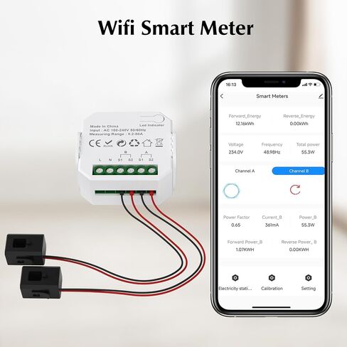 eMylo 2 Channel WiFi Power Meter 80A+80A Smart Power Monitor، Clamp Ammeter Power Monitor، 2.4 جيجا هرتز WiFi، مراقبة الوقت الحقيقي، تطبيق Smart Life / TUYA، متوافق مع Alexa و Google Assistant in Kuwait