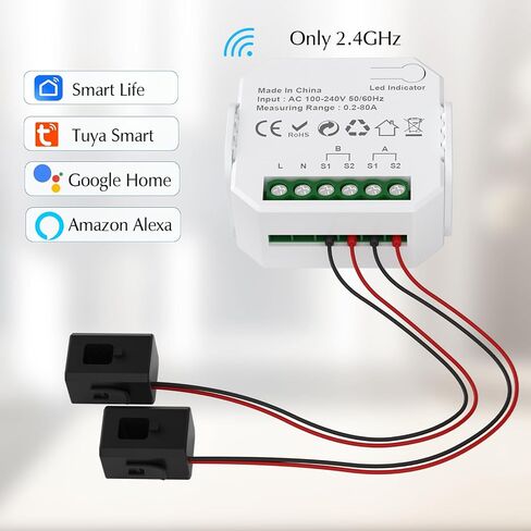 eMylo 2 Channel WiFi Power Meter 80A+80A Smart Power Monitor، Clamp Ammeter Power Monitor، 2.4 جيجا هرتز WiFi، مراقبة الوقت الحقيقي، تطبيق Smart Life / TUYA، متوافق مع Alexa و Google Assistant in Kuwait
