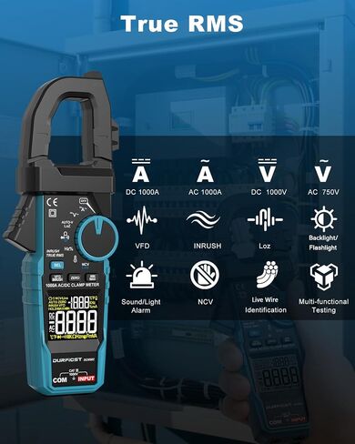 المشبك متر DURFICST الرقمية Inrush المشبك المتعدد AC / DC 1000A 6000 التهم أمبير اختبار الجهد مع VFD، وضع LOZ، يقيس AC / DC الجهد الحالي NCV مقاومة درجات الحرارة السعة التردد in Kuwait