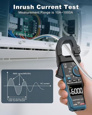 المشبك متر DURFICST الرقمية Inrush المشبك المتعدد AC / DC 1000A 6000 التهم أمبير اختبار الجهد مع VFD، وضع LOZ، يقيس AC / DC الجهد الحالي NCV مقاومة درجات الحرارة السعة التردد in Kuwait