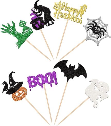 1 PCS Halloween Happy Birthday Cake Topper Glitter Jack and Sally Castle Ghost Halloween Cake Pick for Nightmare Before Christmas Theme Baby Shower Birthday Party Cake Decorations Supplies in Kuwait