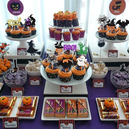 1 PCS Halloween Happy Birthday Cake Topper Glitter Jack and Sally Castle Ghost Halloween Cake Pick for Nightmare Before Christmas Theme Baby Shower Birthday Party Cake Decorations Supplies in Kuwait