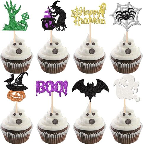 1 PCS Halloween Happy Birthday Cake Topper Glitter Jack and Sally Castle Ghost Halloween Cake Pick for Nightmare Before Christmas Theme Baby Shower Birthday Party Cake Decorations Supplies in Kuwait