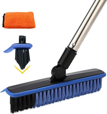 2 في 1 Floor Scrub Brush Brush مع مقبض طويل 57.8 بوصة ، و 120 درجة قابلة للدوار ، فرك فرك الجص ، وفرشاة زاوية على شكل حرف V حتى يصعب الوصول إلى المناطق (Orange) in Kuwait