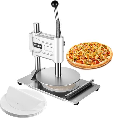 VEVOR Manual Pizza Dough Press Machine, 9.5 inch Pizza Pastry Press Plate, Stainless Steel Bread Presser, Commercial Chapati Sheet Crust Maker, Forming Machine with Handle and 100 Pcs Parchment Paper in Saudi Arabia