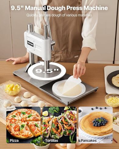 VEVOR Manual Pizza Dough Press Machine, 9.5 inch Pizza Pastry Press Plate, Stainless Steel Bread Presser, Commercial Chapati Sheet Crust Maker, Forming Machine with Handle and 100 Pcs Parchment Paper in Saudi Arabia