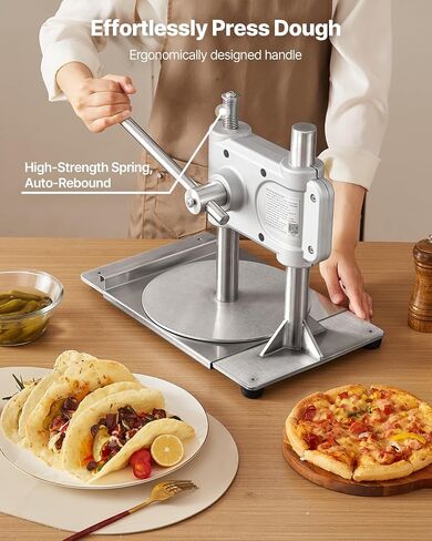 VEVOR Manual Pizza Dough Press Machine, 9.5 inch Pizza Pastry Press Plate, Stainless Steel Bread Presser, Commercial Chapati Sheet Crust Maker, Forming Machine with Handle and 100 Pcs Parchment Paper in Saudi Arabia