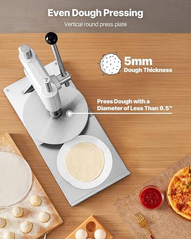 VEVOR Manual Pizza Dough Press Machine, 9.5 inch Pizza Pastry Press Plate, Stainless Steel Bread Presser, Commercial Chapati Sheet Crust Maker, Forming Machine with Handle and 100 Pcs Parchment Paper in Saudi Arabia