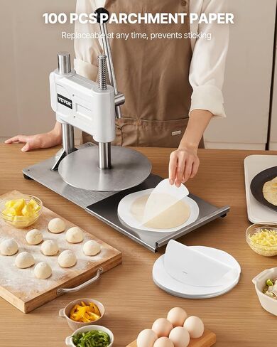 VEVOR Manual Pizza Dough Press Machine, 9.5 inch Pizza Pastry Press Plate, Stainless Steel Bread Presser, Commercial Chapati Sheet Crust Maker, Forming Machine with Handle and 100 Pcs Parchment Paper in Saudi Arabia