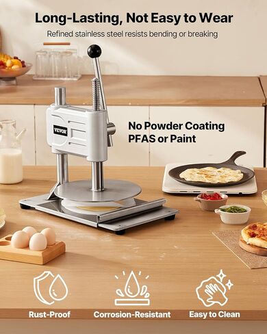VEVOR Manual Pizza Dough Press Machine, 9.5 inch Pizza Pastry Press Plate, Stainless Steel Bread Presser, Commercial Chapati Sheet Crust Maker, Forming Machine with Handle and 100 Pcs Parchment Paper in Saudi Arabia