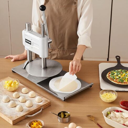 VEVOR Manual Pizza Dough Press Machine, 9.5 inch Pizza Pastry Press Plate, Stainless Steel Bread Presser, Commercial Chapati Sheet Crust Maker, Forming Machine with Handle and 100 Pcs Parchment Paper in Saudi Arabia