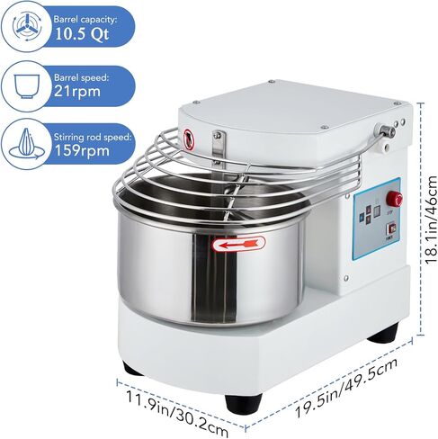 Commercial Food Mixer, 10.5 Qt Touch Screen Dough Mixer Machine with Timer, Security Shield, 650W Dual Rotating Dough Kneading Machine Food-grade Stainless Steel Bowl for Restaurant Bakery in Saudi Arabia