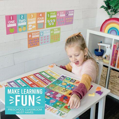 Hadley Designs Alphabet for Classroom Wall - ABC Letters and Numbers Posters for Preschool and Kindergarten - Alphabet Line for Classroom Decor and Homeschool - Colorful Theme in Saudi Arabia