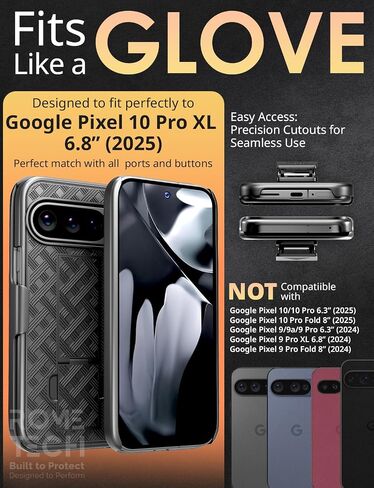 حافظة لهاتف Google Pixel 9 Pro XL (2024) مزودة بمشبك حزام، وغطاء هاتف نحيف بمسند لهاتف Pixel 9 Pro XL - أسود in Saudi Arabia