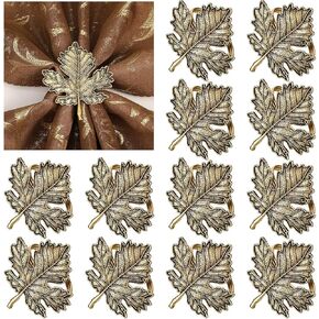 Patelai 12 Pcs Bronze Thanksgiving Fall Napkin Ring Set Including Maple Leaf and Pumpkin Napkin Rings Vintage Fall Napkin Holders for Autumn Holiday Halloween Wedding Supplies Table Settings in Kuwait
