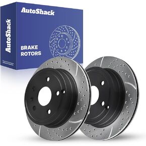 Autoshack Black Hat محفورة ودوارات فرامل متداولة في فرامل فرامل خلفية أدوات استبدال دوار الفرامل لعام 2010-2017 شيفروليه equinox 2010-2017 GMC التضاريس 2.4L 3.0L 3.6L V6 AWD FWD PR65180LR in Saudi Arabia