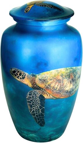 Sea Turtle Cremation Urn for Ashes, Aluminum, Green Urn, Adult Sized Cremation Urn, 10 Inches High in Kuwait