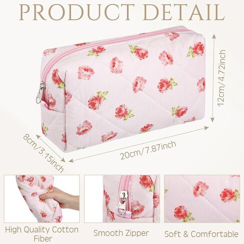 Paterr 10 Pcs Cotton Quilted Makeup Bag Bulk Floral Cosmetic Pouch Gingham Make up Bag Coquette Aesthetic Makeup Pouch with Zipper Travel Portable Case Preppy Gifts for Women(Classic Style) in Kuwait