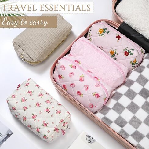 Paterr 10 Pcs Cotton Quilted Makeup Bag Bulk Floral Cosmetic Pouch Gingham Make up Bag Coquette Aesthetic Makeup Pouch with Zipper Travel Portable Case Preppy Gifts for Women(Classic Style) in Kuwait