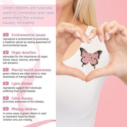 48 PCS التوعية بالصحة العقلية دبوس دبوس الشريط الأخضر الفراشة صفيرة للمنع للوقاية من الانتحار إلهام الإكسسوارات شهر هيث العقلية in Kuwait