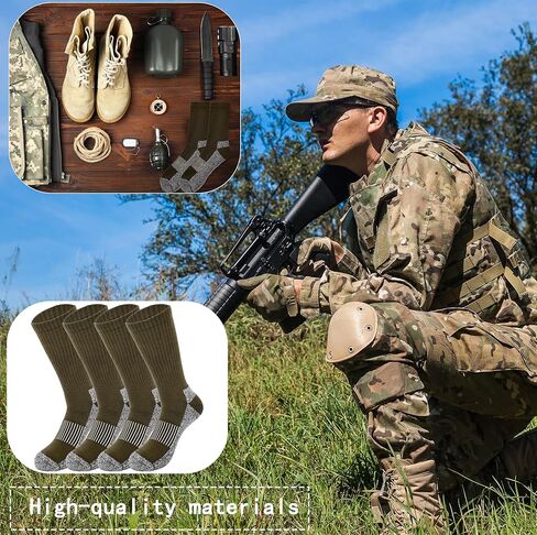 4 Pairs Men's Military Crew Socks Army Green Cotton Sock for Soldiers Police Firefighters Outdoor Sports Work Socks in Kuwait