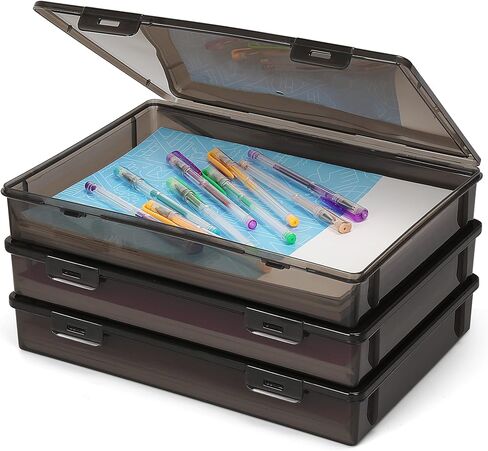 3 Pack A4 Paper Organizer Box, Plastic Scrapbook Paper Organizer for 8.5" x 11" Letter, Portable Storage Containers for Board Game, Craft, Document, Magazine, Art Supplies, 12.6 x 9 x 1.9 in in Kuwait
