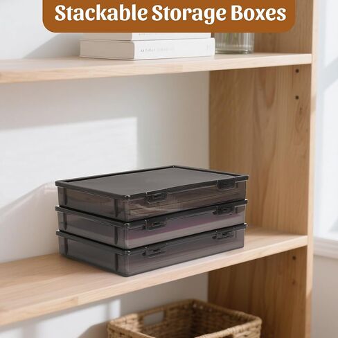 3 Pack A4 Paper Organizer Box, Plastic Scrapbook Paper Organizer for 8.5" x 11" Letter, Portable Storage Containers for Board Game, Craft, Document, Magazine, Art Supplies, 12.6 x 9 x 1.9 in in Kuwait