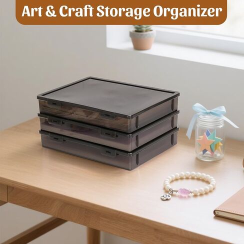 3 Pack A4 Paper Organizer Box, Plastic Scrapbook Paper Organizer for 8.5" x 11" Letter, Portable Storage Containers for Board Game, Craft, Document, Magazine, Art Supplies, 12.6 x 9 x 1.9 in in Kuwait