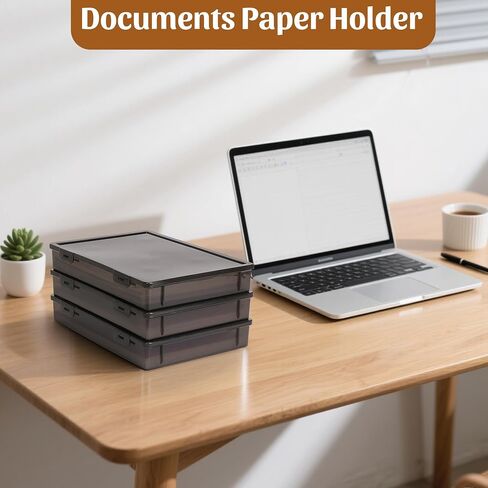 3 Pack A4 Paper Organizer Box, Plastic Scrapbook Paper Organizer for 8.5" x 11" Letter, Portable Storage Containers for Board Game, Craft, Document, Magazine, Art Supplies, 12.6 x 9 x 1.9 in in Kuwait