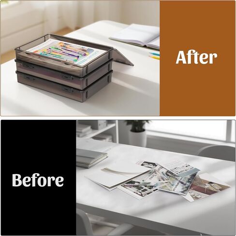 3 Pack A4 Paper Organizer Box, Plastic Scrapbook Paper Organizer for 8.5" x 11" Letter, Portable Storage Containers for Board Game, Craft, Document, Magazine, Art Supplies, 12.6 x 9 x 1.9 in in Kuwait