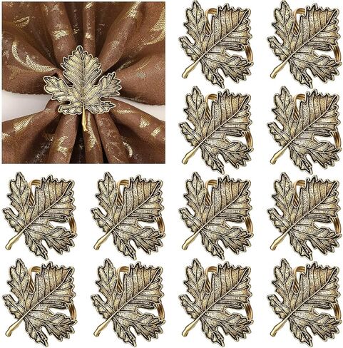 Patelai 12 Pcs Bronze Thanksgiving Fall Napkin Ring Set Including Maple Leaf and Pumpkin Napkin Rings Vintage Fall Napkin Holders for Autumn Holiday Halloween Wedding Supplies Table Settings in Kuwait