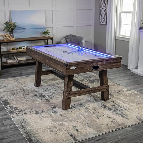 American Legend Brookdale Air-Powered Hockey Table with Rustic Wood Grain Finish, Angled Legs and Turnbuckle Accents Brown, 75.31"L x 38.98"W x 8.5"H in Kuwait