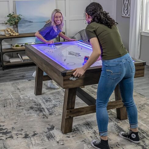 American Legend Brookdale Air-Powered Hockey Table with Rustic Wood Grain Finish, Angled Legs and Turnbuckle Accents Brown, 75.31"L x 38.98"W x 8.5"H in Kuwait