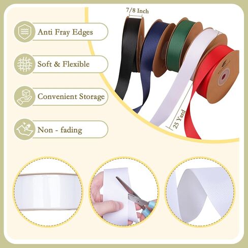 WRAPAHOLIC 7/8 Inch 25 Yard White Grosgrain Ribbon Roll,Premium Craft Ribbon for Gift Wrapping Floral Bouquets Wedding Invitation Card Party Decoration in Saudi Arabia