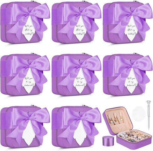 8 أجهزة الكمبيوتر الشخصية وصيفات الشرف اقتراح مجوهرات مربع وصيفات العروسة اقتراح صناديق الهدايا مجوهرات سفر مع 8 بطاقات رسائل ، 8 دبابيس ، وصيفات الزفاف هدايا الزفاف في حلق محرك الخاتم منظم التخزين (الوردي) in Kuwait