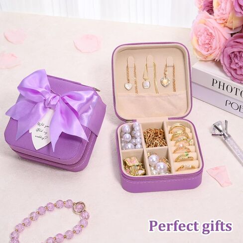 8 أجهزة الكمبيوتر الشخصية وصيفات الشرف اقتراح مجوهرات مربع وصيفات العروسة اقتراح صناديق الهدايا مجوهرات سفر مع 8 بطاقات رسائل ، 8 دبابيس ، وصيفات الزفاف هدايا الزفاف في حلق محرك الخاتم منظم التخزين (الوردي) in Kuwait