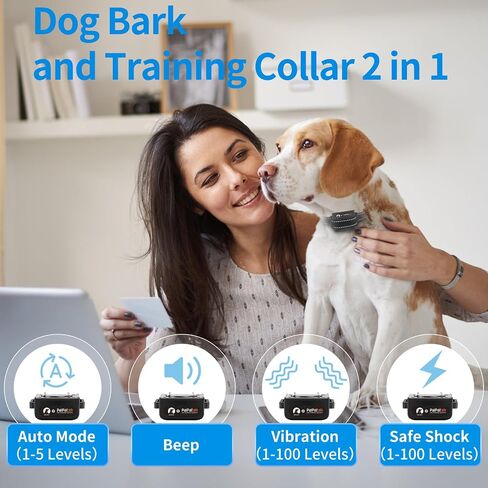PaiPaitek Automatic Bark Collar with Remote for Large Dog, Up to 3300ft Range Bark and Training Collar Combo, 100% Waterproof Dog Bark Shock Collar with Flashlight in Saudi Arabia