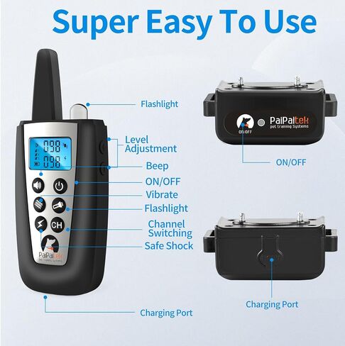 PaiPaitek Automatic Bark Collar with Remote for Large Dog, Up to 3300ft Range Bark and Training Collar Combo, 100% Waterproof Dog Bark Shock Collar with Flashlight in Saudi Arabia
