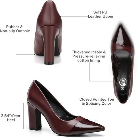 كعب Trary للنساء مغلق بمقدمة مدببة حذاء بكعب عالٍ للنساء بكعب مكتنز وكعب عالٍ مريح للنساء سهل الارتداء في فستان المكتب وحفلات الزفاف بكعب 3.54 سم in Kuwait