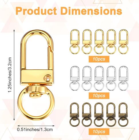 Claw Claw Claasp 30pcs الذهب والفضة 360 ° دوار خطاف خطاف الدوران خطاف الشبل حلقات سلسلة مفاتيح صغيرة لمجوهر in Kuwait
