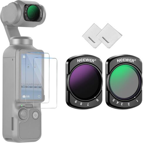 طقم NEEWER متغير ND2-ND32 وND64-ND512 متوافق مع DJI Osmo Pocket 3، مع توقفات محدودة، مرشحات كثافة محايدة، يتضمن واقيين من الزجاج المقسى، زجاج بصري، ملحقات كاميرا الحركة in Saudi Arabia