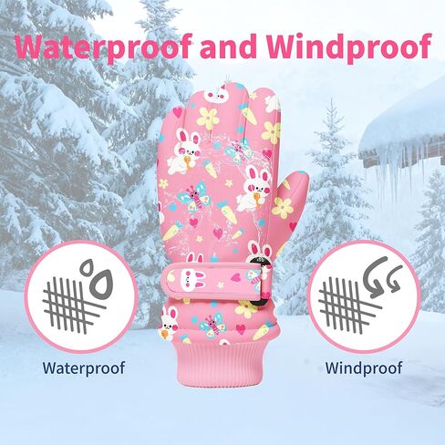 Kids Winter Snow Ski Gloves, Waterproof Cold Weather Insulated Outdoor Snowboard Gloves for Toddler Girls 3-11Y in Saudi Arabia